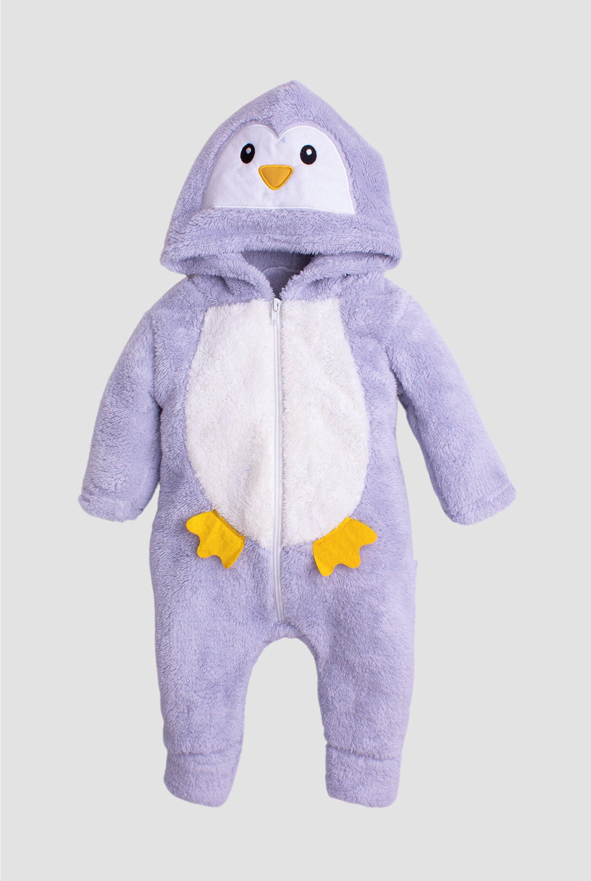 Unisex Bebek Peluş Penguen Kapüşonlu Tulum 6-24 Ay